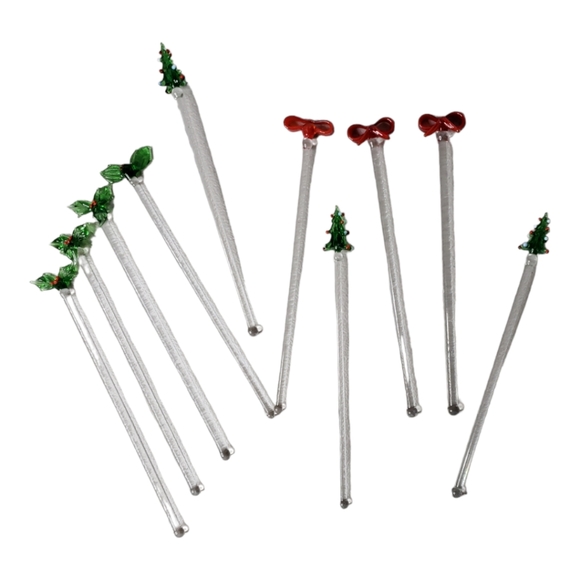 Holiday Glass Swizzle Sticks Drink Cocktail Stirrers 10 - Picture 2 of 9
